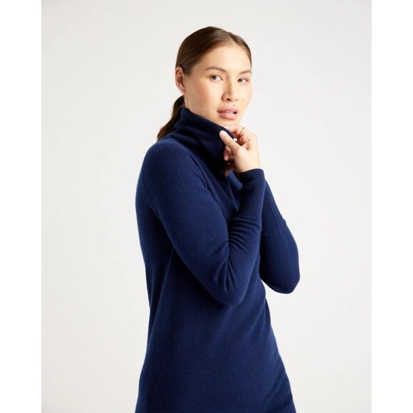 QUINCE XS Navy Blue Mongolian Cashmere Turtleneck Sweater Dress NWT New $100 - Picture 2 of 10